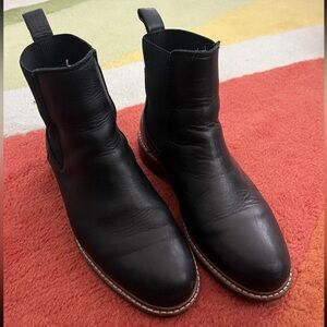 Nisolo Carmen Chelsea Black Ankle Boots with Tan Sole